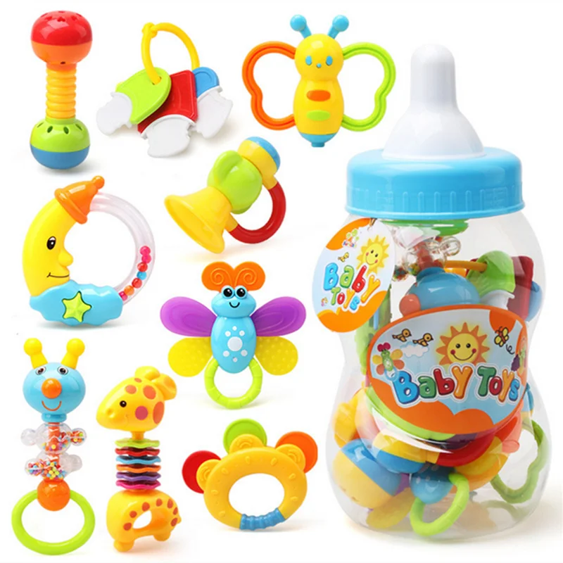 9 шт. милый погремушка-грызунок набор детские игрушки для ребенка встряхнуть и натереть детские погремушки для новорожденных с гигантской бутылкой Подарки для ребенка
