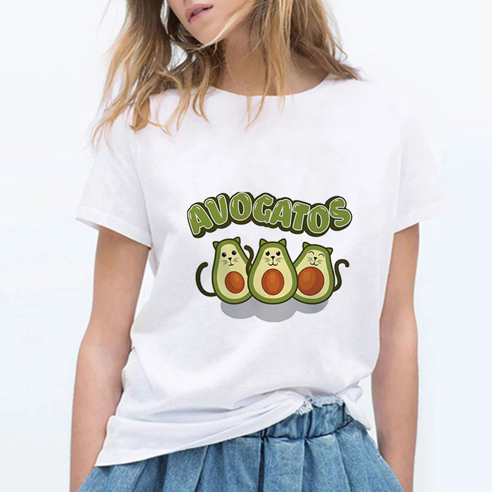Avocado Cat Pattern Vegan Cute Women T-Shirt 
