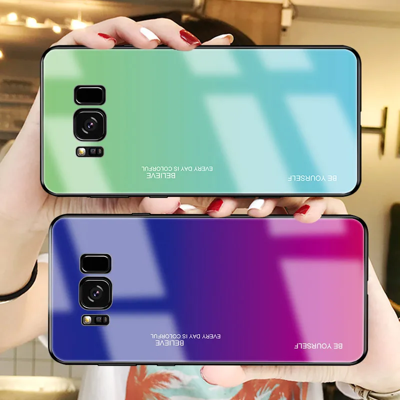 Стекло чехол для телефона для samsung Galaxy J6 J8 J4Plus A6 Note 8 9 10 Pro S10 S8 S9 плюс S10E S10 5G Градиент Жесткий поликарбонатный чехол Крышка