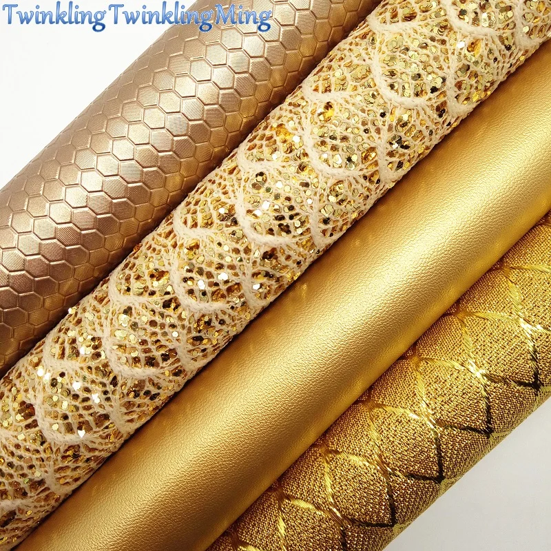 GOLD Lace Glitter Fabirc Faux Leather Fabric Honey Synthetic Sheets For Bow A4 21x29CM Twinkling Ming XM535 | Дом и сад
