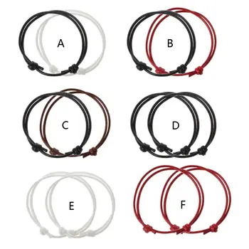 

2Pcs DIY Braided Leather Basic String Couple Bracelets Adjustable for Him Her