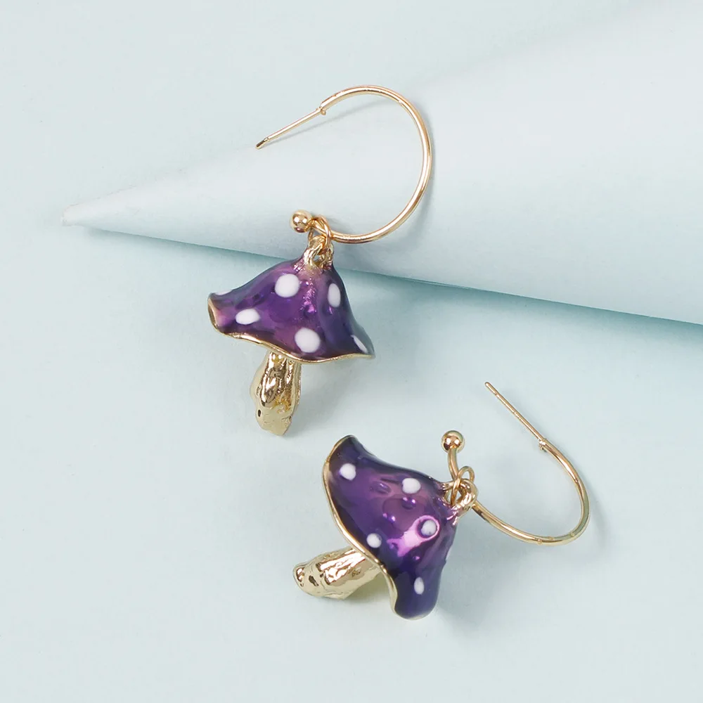 Cute Earrings For Women Korean Mushroom Dangle Earrings Trendy Enamel Pink Purple Green Accessories For Gifts Statement Jewelry