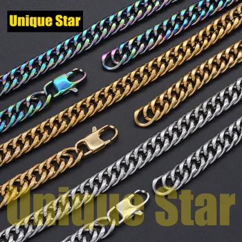 

2pcs/lot 100% Stainless Steel Miami Cuban Chains For Men Women Wholesale Hip Hop Jewelry Necklace Chain Trendy Men's Necklaces