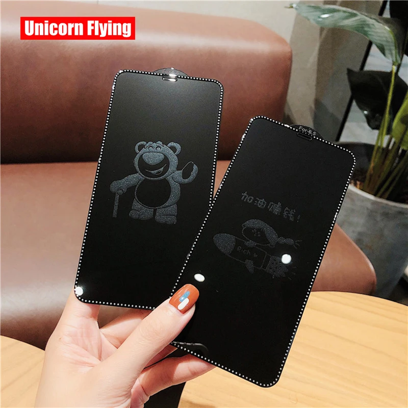 

LinXiang Invisible Cartoon Rich Strawberry Bear 6D Tempered Glass Screen Protector For iPhone 6 6s 7 8 Plus X XR XS Max 11 Pro