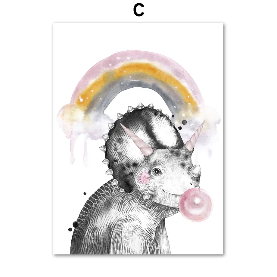 Rainbow-Feather-Baby-Dinosaur-Graph-Wall-Art-Canvas-Painting-Nordic-Posters-And-Prints-Wall-Pictures-For (5)