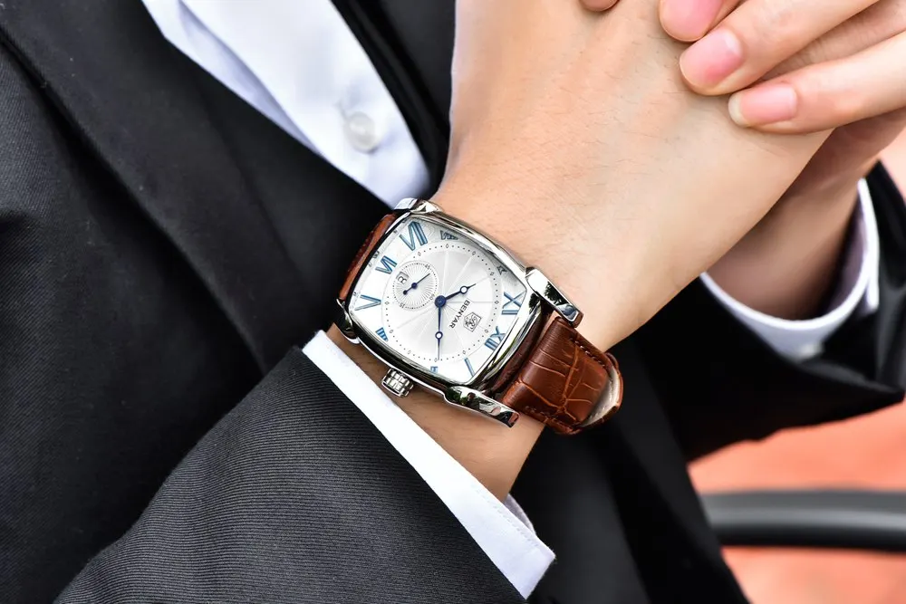 Watch Business carré étanche bracelet cuir