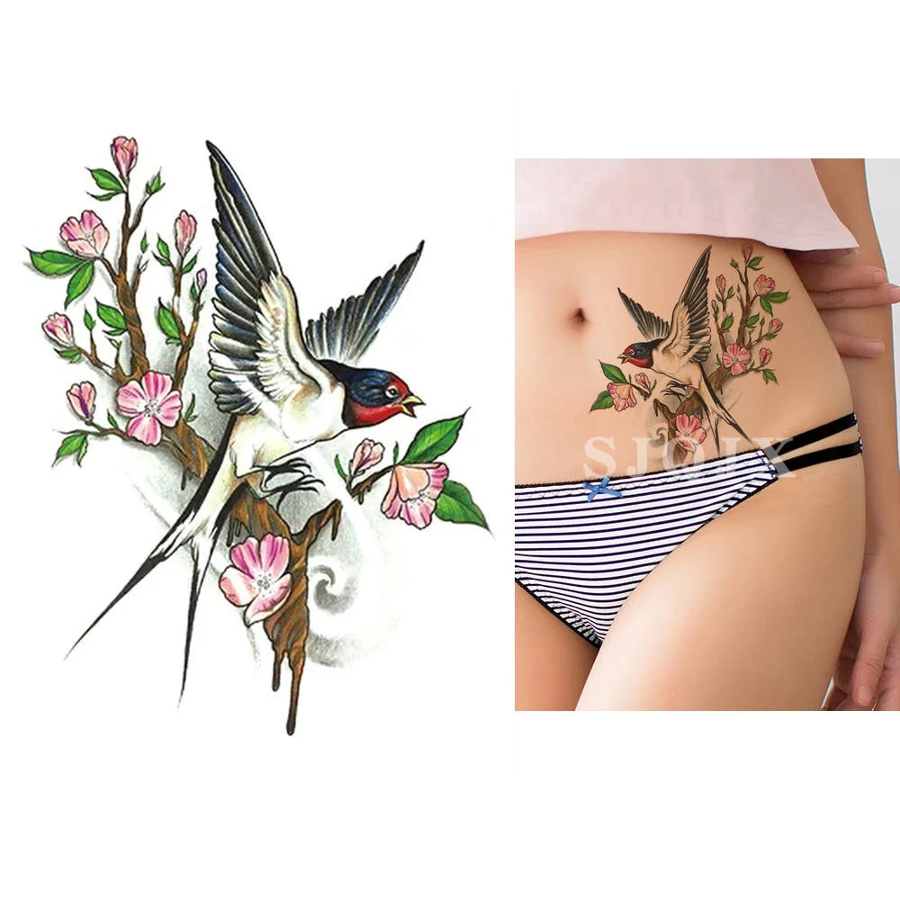 Временный черный лист для тату стикер сексуальные цвета поддельные татуировки сорока птица цветок тату Водонепроницаемый маленькое боди-арт для мужчин и женщин - Цвет: U