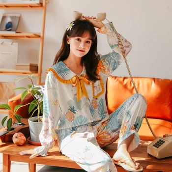 

Satin pajamas set for Womens Silk Pyjamas Set Long Sleeve Sleepwear Pijama Suit Female Sleep Two Piece Set Loungewear Plus Size