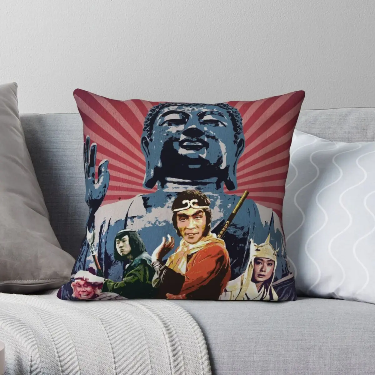 

Monkey Magic Square Pillowcase Polyester Linen Velvet Printed Zip Decor Sofa Cushion Cover 45x45