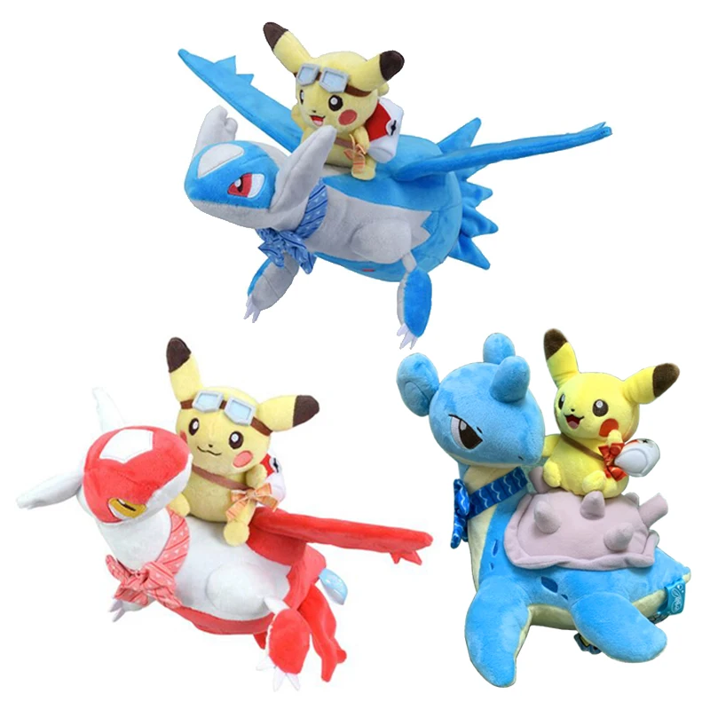 

So Kawaii Pikachu Riding Lapras Latios Latias Plush Doll Pokemon Stuffed Toy Creative Anime Cartoon Christmas Gift For Kids