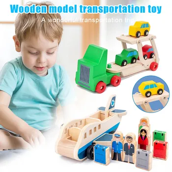 

Wooden Double-layer Tow Truck Airplance Toy Transportation Cognition Early Education Kid Toy YJS99