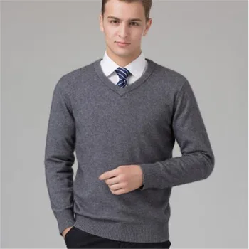 

Sweater Man 100% Cashmere and wool Knitted Winter Warm Pullovers V-neck Long Sleeve Standard Sweaters Male Jumper 8Colors Tops