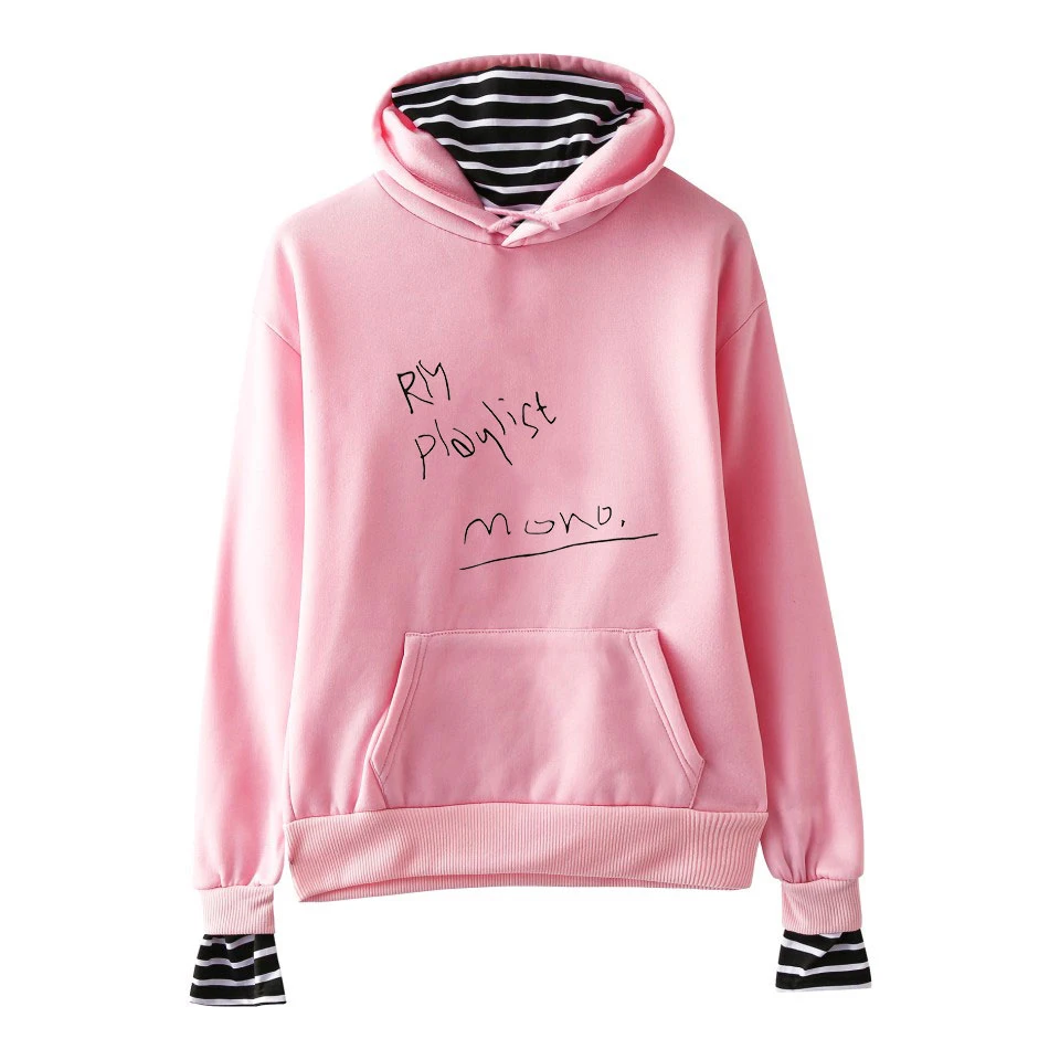  RM Mono Kpop Fake Two Piece Hoodies Printed Women New Fashion Long Sleeve Hooded Sweatshirts 2018 H