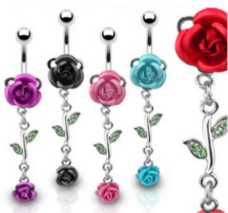 

Shby031 Double Roses du qi ding Color Belly Button Ring Belly Button Belly Rings Piercing Jewelry