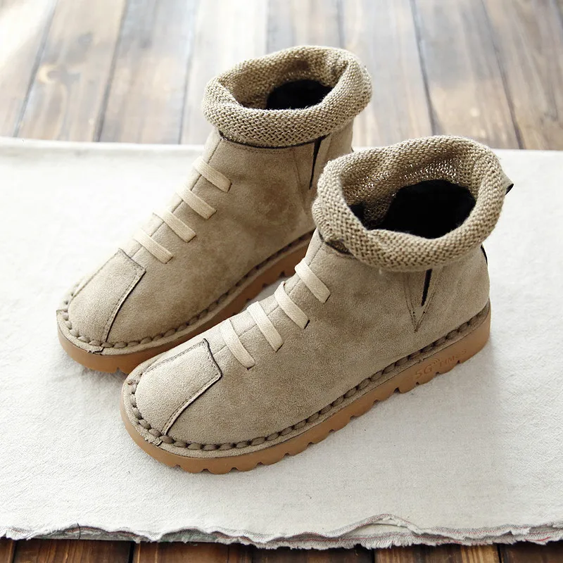 

Mori Literary Martin Boots British Style Wool Mouth Socks Boots Handmade Soft Bottom Ankle Boots Retro Flat Womens Short Boots