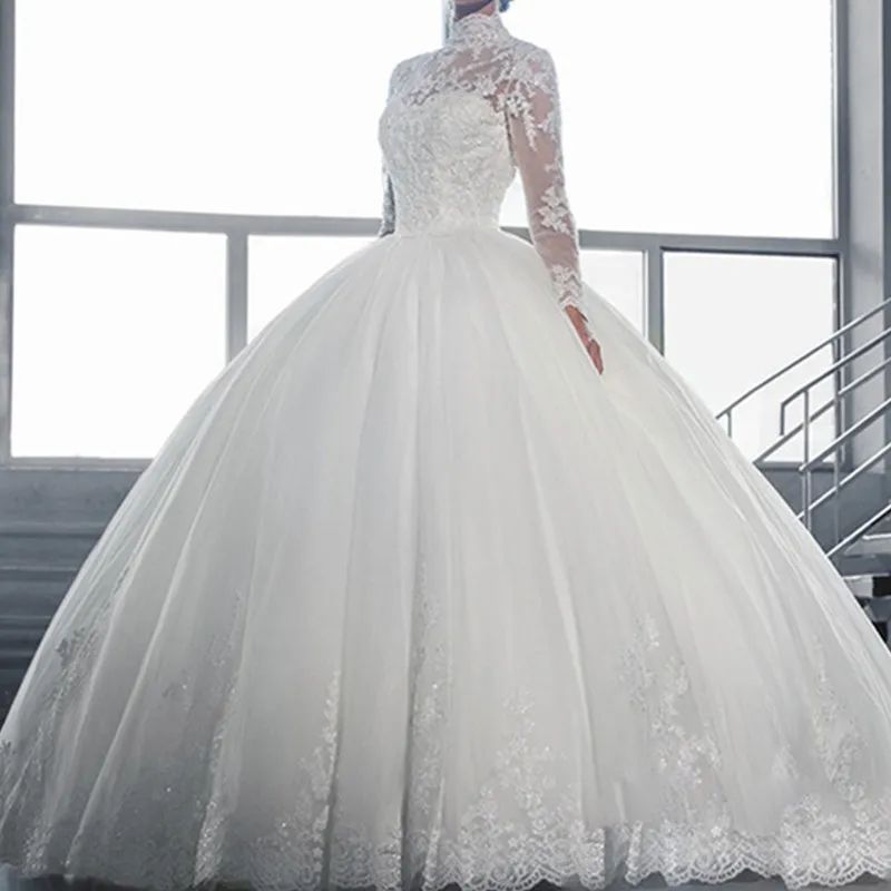 Дубай кружева свадебное платье с аппликацией длинный рукав свадебное платье es белый/Lvory Vestido De Noiva