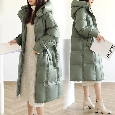 Большие размеры 4XL классические зимние куртки для женщин длинное пуховое пальто с хлопковой подкладкой модная новая теплая черная парка с капюшоном пальто f2393 - Цвет: light green