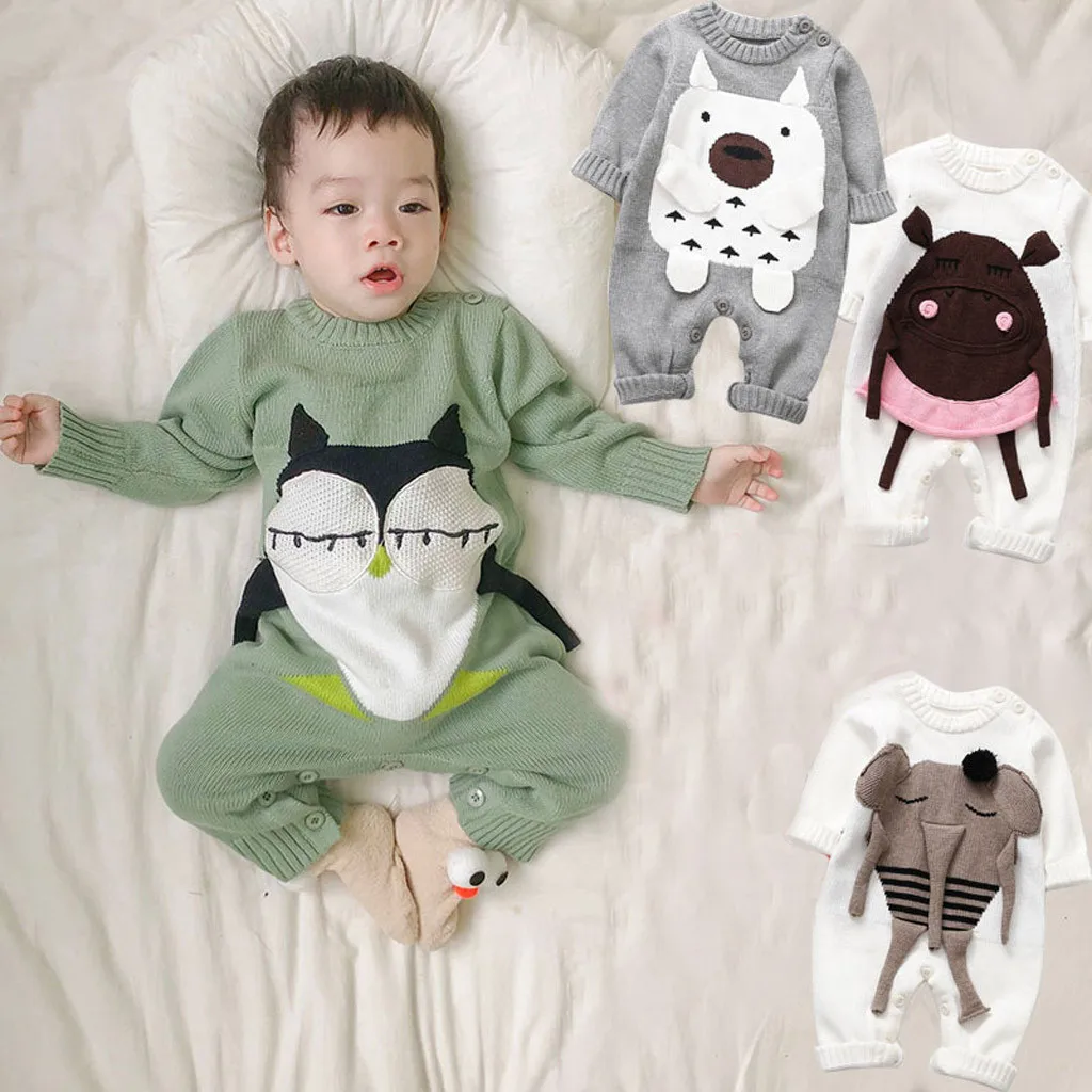 Комбинезон для новорожденных и маленьких девочек; зимняя куртка с рисунком; Теплый Вязаный комбинезон; свитер; пальто; Весенняя верхняя одежда; комбинезоны; комбинезон для мальчиков