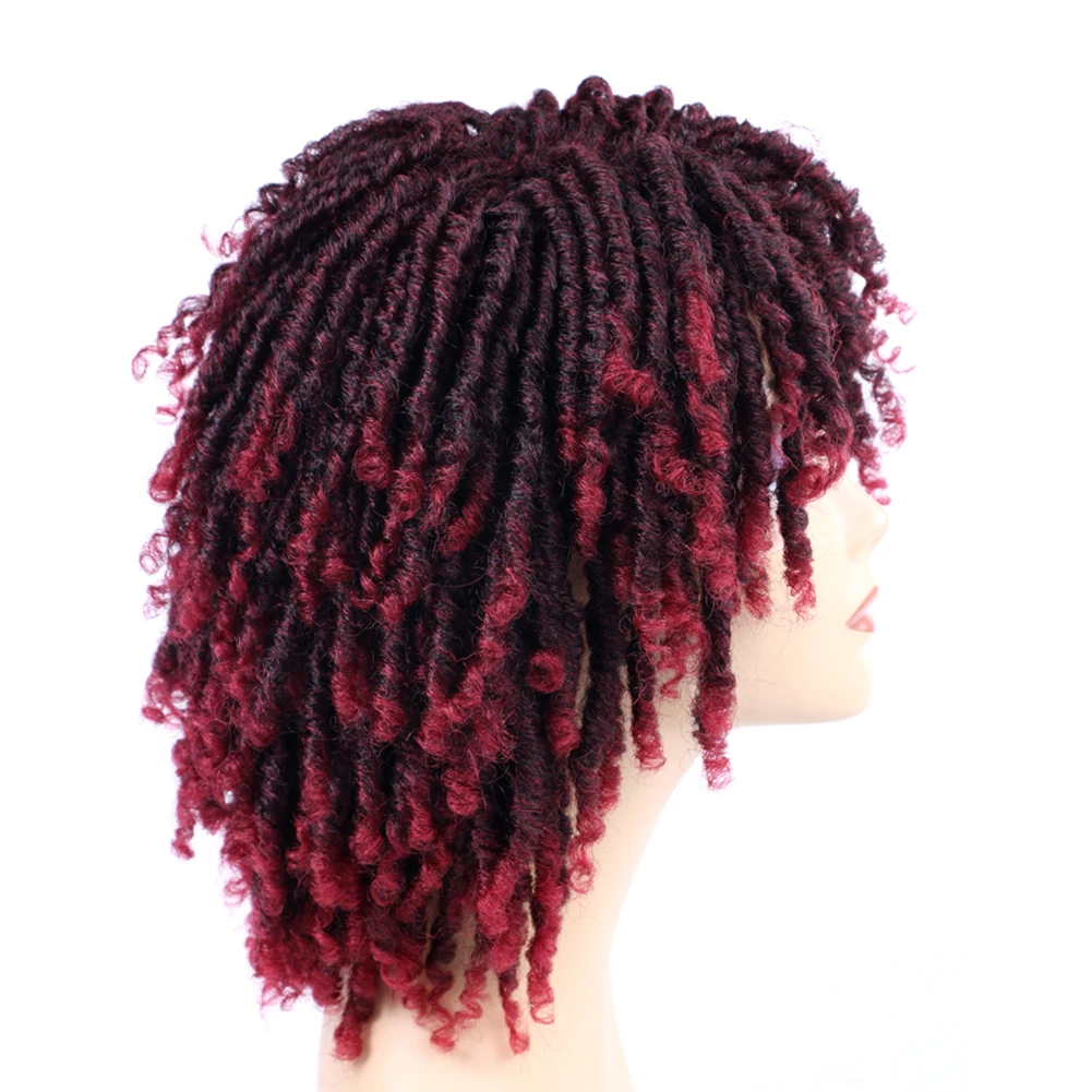 Qp Hair Dreadlock Wig Braided Twist Black Brown Short Curly Heat Resistant Fiber Synthetic Daily Party Dreadlocks Wigig