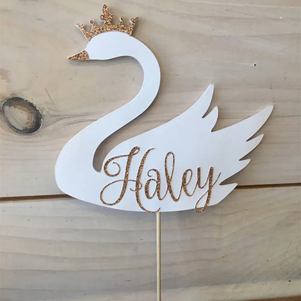 Garniture De Gateau D Anniversaire A Paillettes Avec Nom De Cygne Personnalise Decorations De Reception Cadeau De Mariage Pour Bebe Garniture De Cupcake Aliexpress