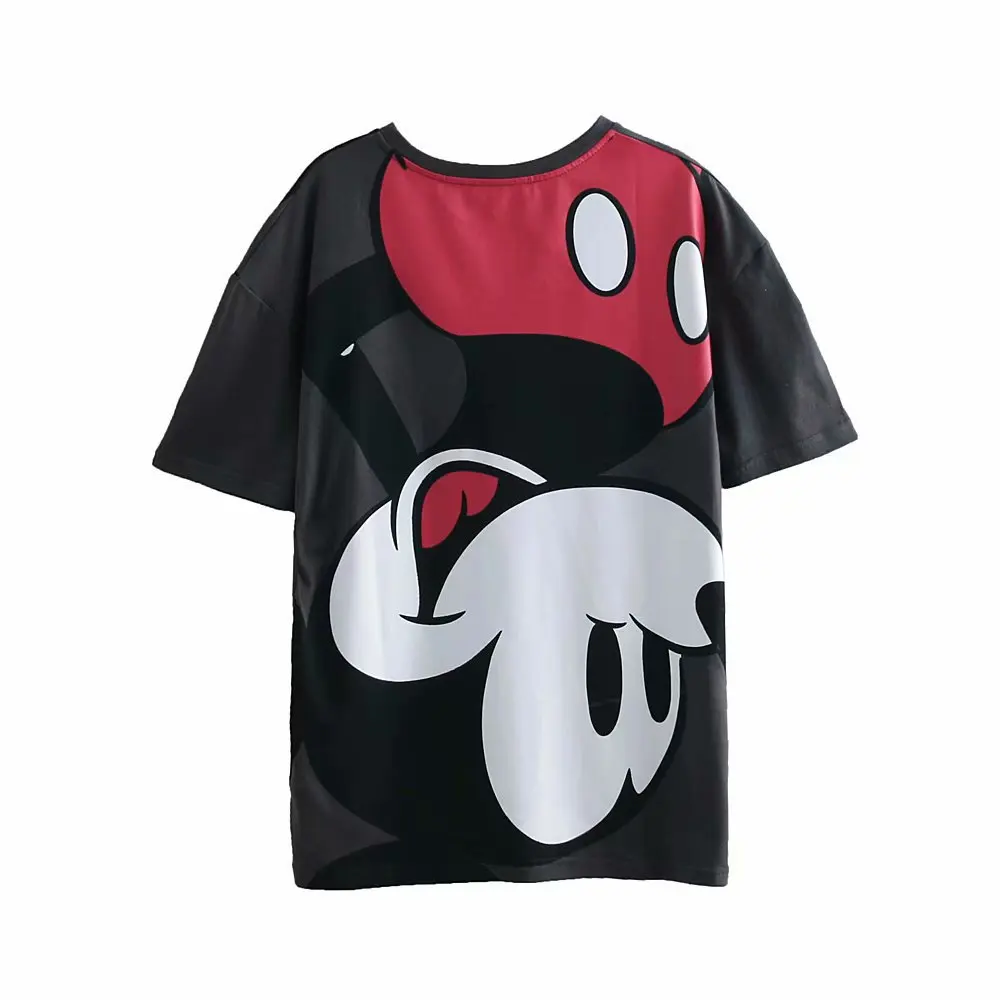 

Spring New Style WOMEN'S Dress Western Style Crew Neck Short Sleeve Mickey Mouse Printed Pullover T-shirt Women's
