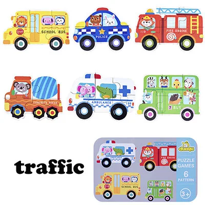 Happy traffic Детские деревянные головоломки игрушки Монтессори игра Ранние обучающие игрушки для детей головоломки животных соответствующие деревянная игра игрушки для детей - Цвет: Happy traffic