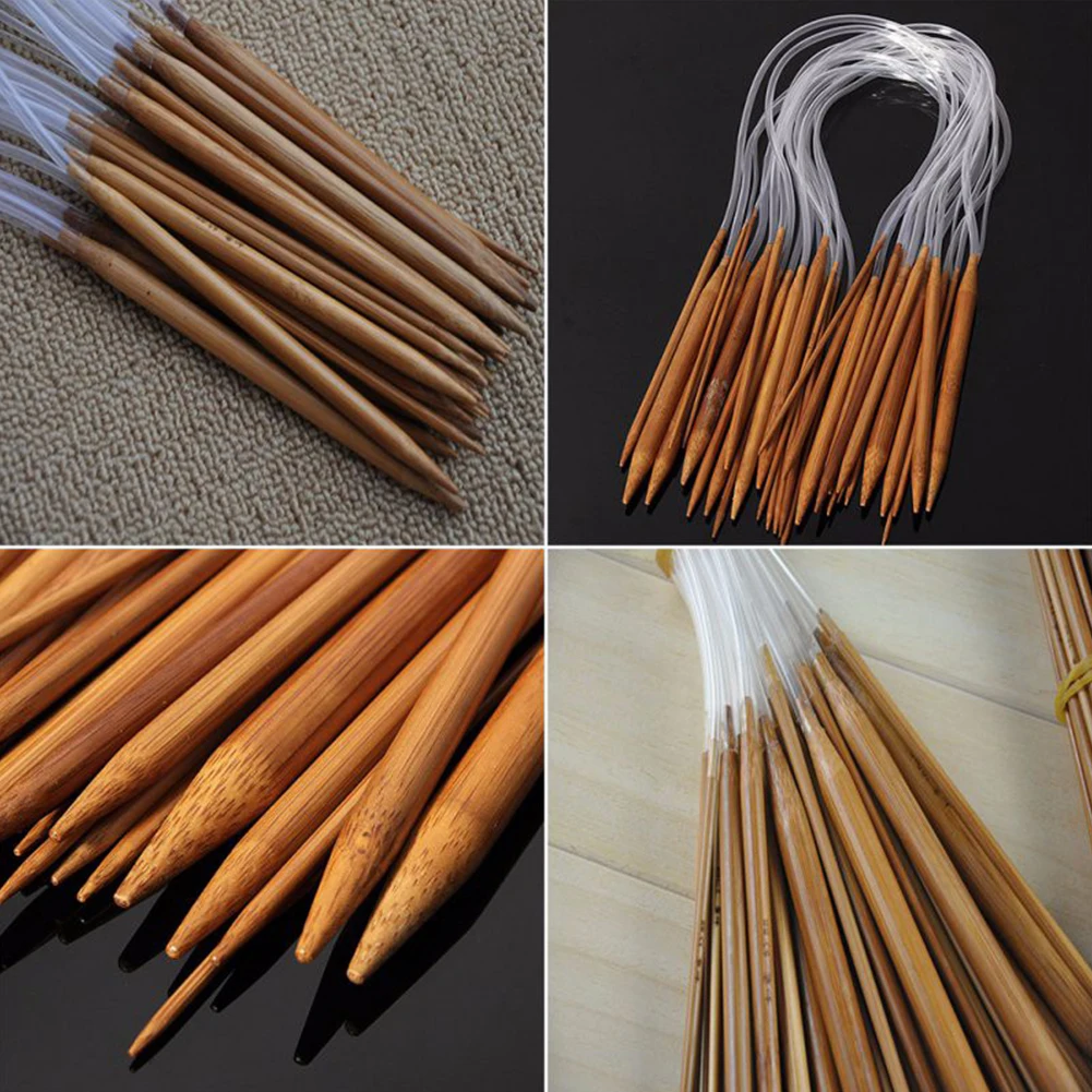 18Pcs Double Point Circular Crafts Accessories Knitting Needle With Tube Straight Yarn Carbonized Bamboo Tool DIY Home Smooth