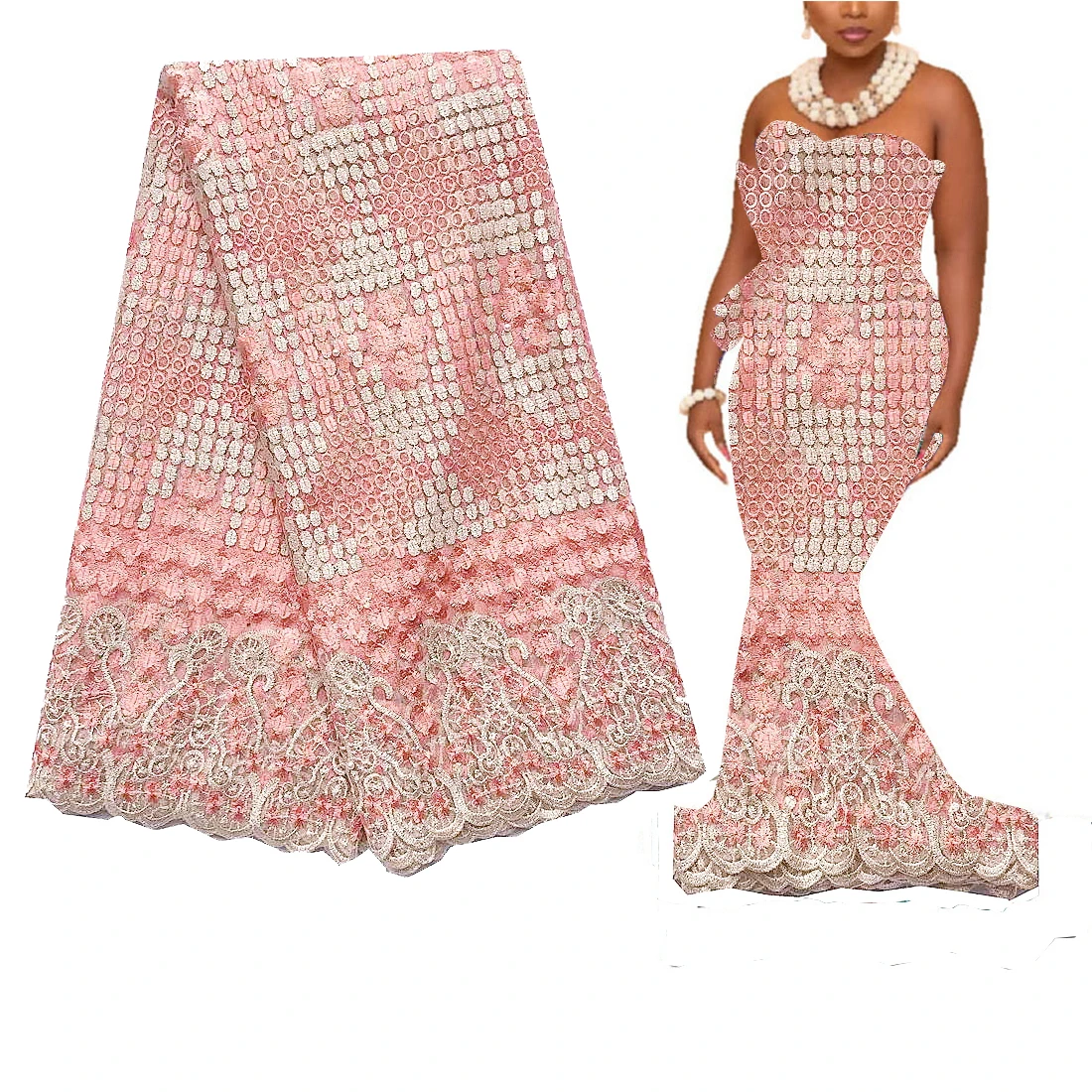 LadyQ Nigerian Tulle Net Lace Fabric Mesh 5 yards Peach African 2020 High Quality | Дом и сад