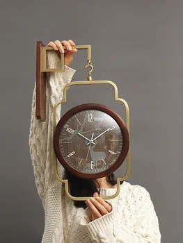 

Large Wooden Digital Wall Clock Silent Quartz Double Sided Wall Clock Modern Design Zegar Na Sciane Home Decorations OO50WC