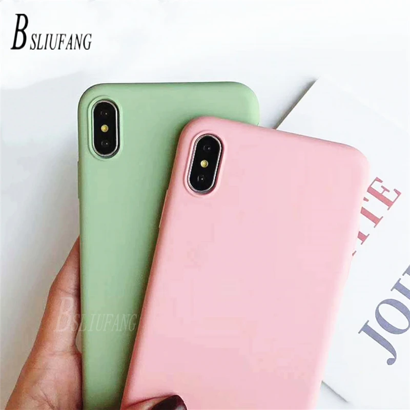 

BSLIUFANG Silicone Solid Color Case For iPhone 7 6 6S 8 Plus Candy Color Phone Cases for iPhone XS MAX XR X Soft TPU Shell Cover