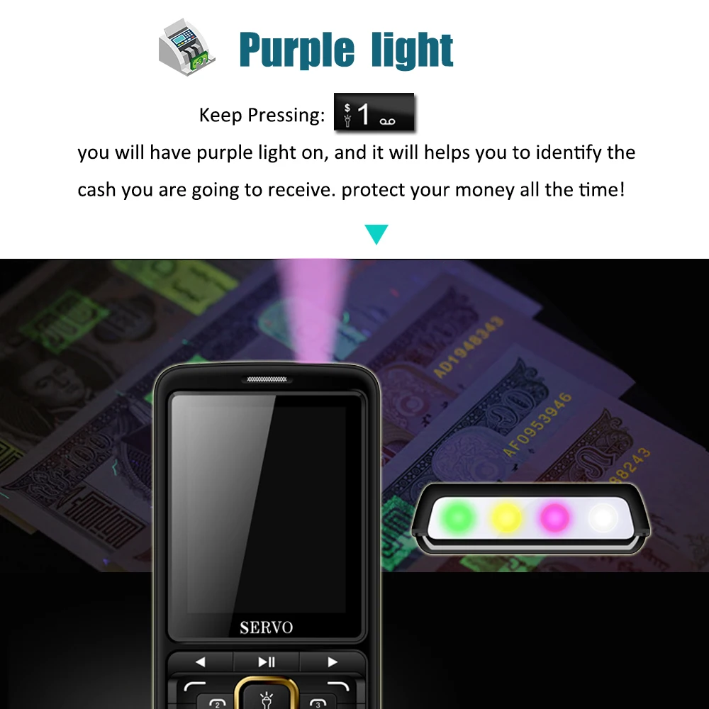 SERVO S10 Power Bank Phone 3 SIM Cards Big Speaker 2500mAh Flashing Light Mosqutio Repellent Lamp 2.8 Inch Cellphone