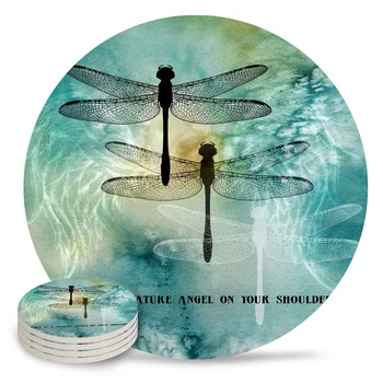 

Chic Creative Coaster Dragonfly Wings Ink Coffee Cup Mat Ceramics Coasters Set Non-slip Pad Table Decoration