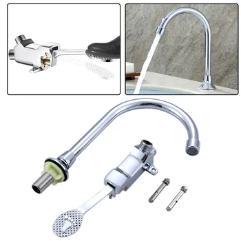 

Easy Install Washing Hospital Foot Pedal Faucet Set Outlet Inlet Floor Mount Fittings Touchless Durable Hands Free Silver