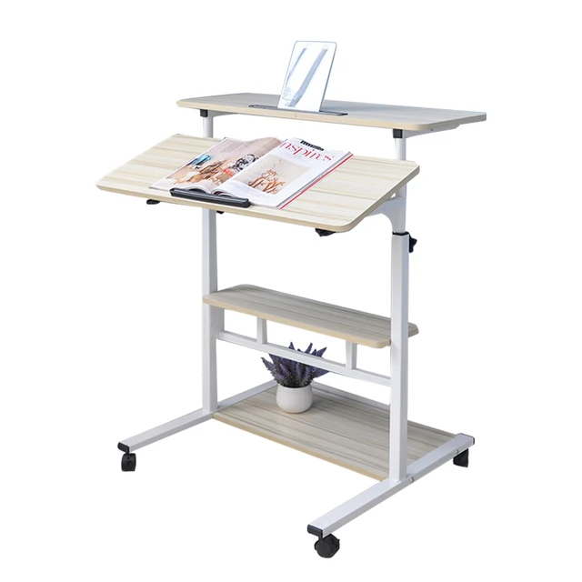 Portable Computer Table Adjustable Laptop Desk Study Table Bed Table Can be Lifted Standing Desk 80*40CM White Maple