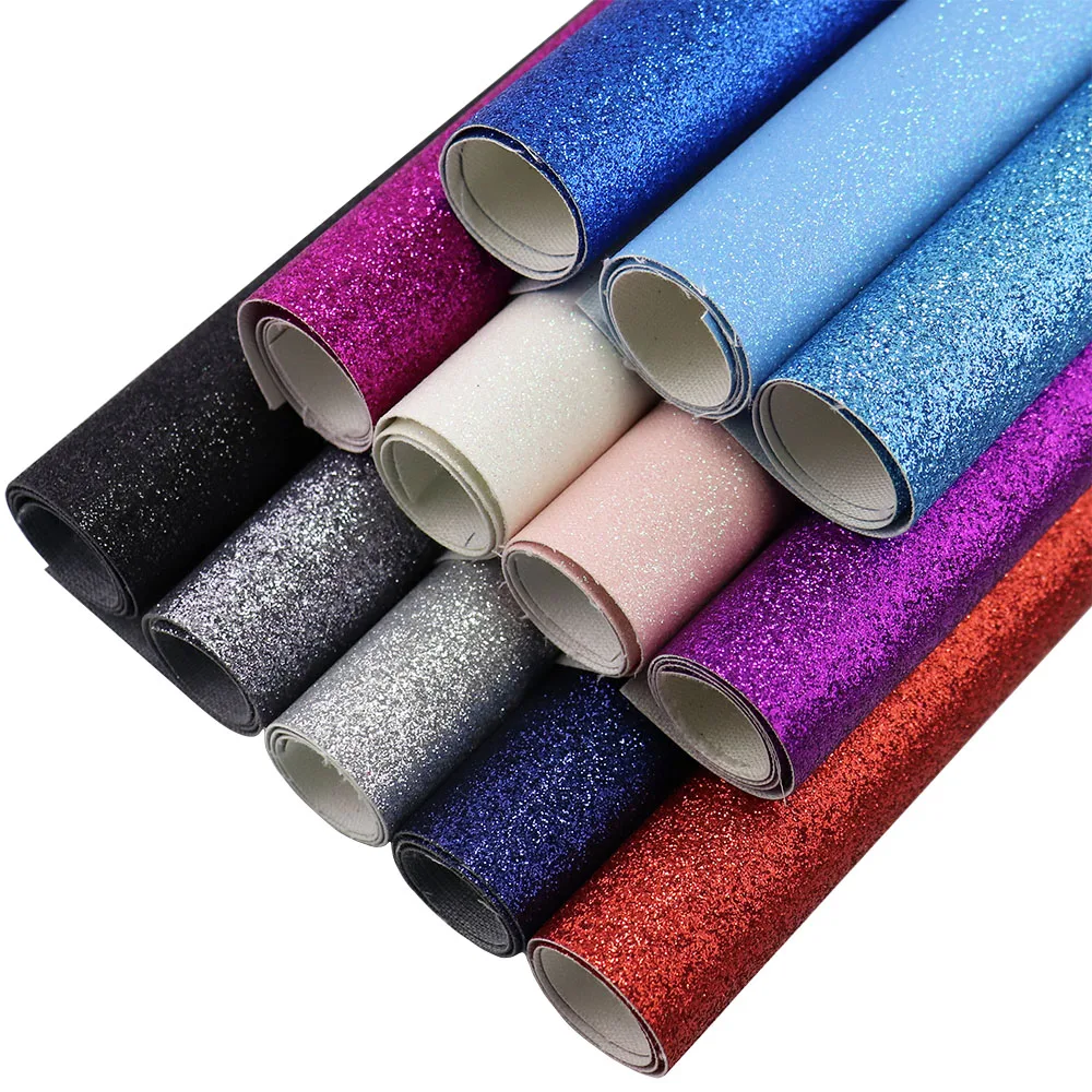 Plain Glitter Fabric Faux PU Leather For Craft Sewing Bow DIY Leather Fabric