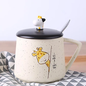 

Creative Cute Mug Coffee Cup Ceramic Reusable Espresso Cups Couple Cup Cover Porcelain Kubek Christmas Home 50T030
