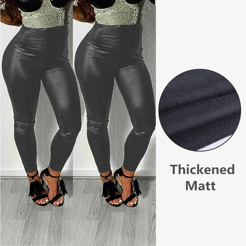 Kureas, черные летние женские штаны из искусственной кожи с высокой талией, обтягивающие леггинсы с эффектом пуш-ап, сексуальные эластичные брюки, Стрейчевые Джеггинсы размера плюс - Цвет: Thickened Matt M03
