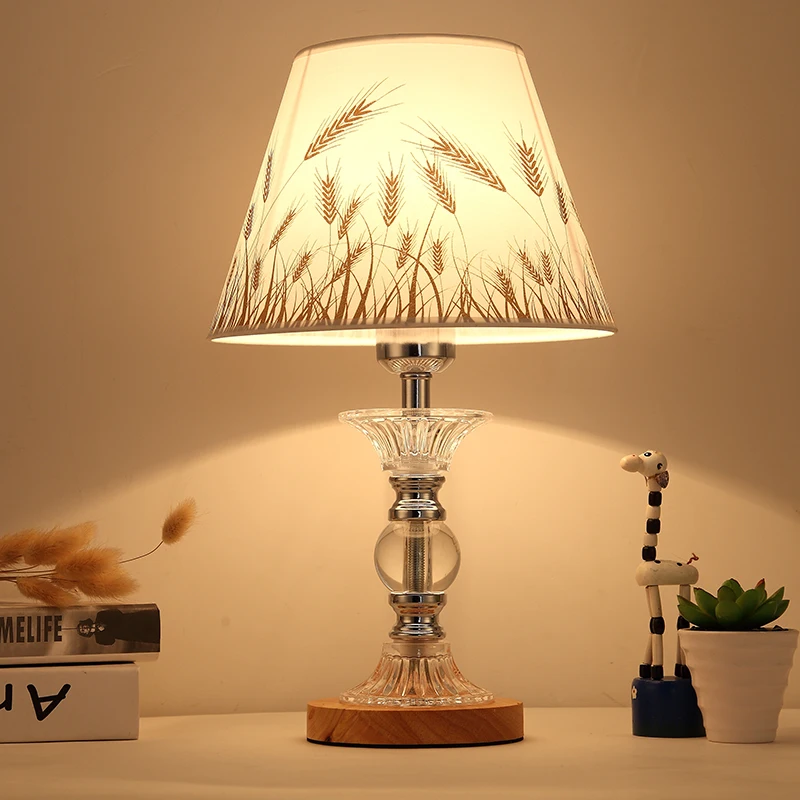 Modern Simple Linen Lampshade Study Bedroom Bedside Lamp Desk European Fashion LED Crystal Table Lamp E27
