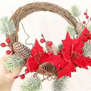 

1 Pc Decorative Garland Door Wall Hangings Christmas Wreath Pendant For Party Pine Cone Berry Home Door Decoration Wall Hanging