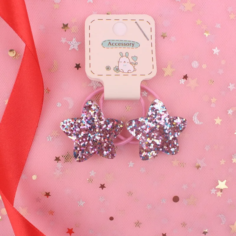 pink wu jiao xing Милые розовые светящиеся чешуи с бабочкой, модель для девочек, эластичные резинки для волос, головная веревка, кольцо для волос, аксессуары для волос для детей, 2 шт - Цвет: pink wu jiao xing