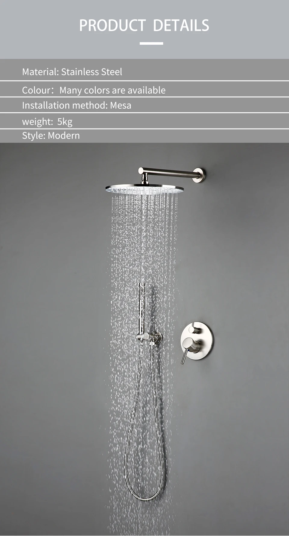 Bagnolux Duschset, Messing-Zeichnung, verdeckte Wandbehang, oberer Kopf und Handvorhang, zwei Funktionen, heißes und kaltes Mischen, Badezimmer-Wasserhahn – Detail 16