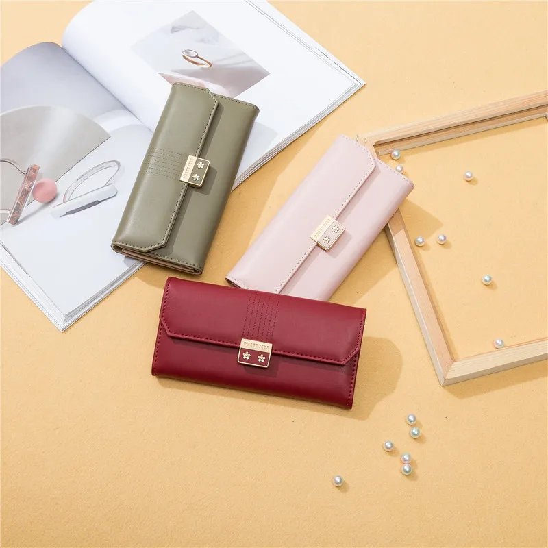 Однотонный женский кошелек из искусственной кожи, Длинные кошельки, Кожаный клатч для сотового телефона, модная сумка для телефона с застежкой, карман для денег, монет, держатель для карт