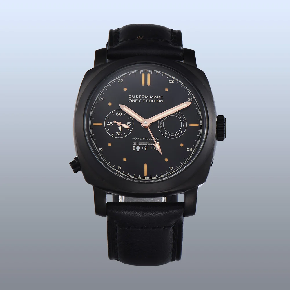 PARNIS power Storage Watch 44 мм с автоматической обмоткой корпус из нержавеющей стали светящаяся выгода кожаный ремешок высокого качества S51