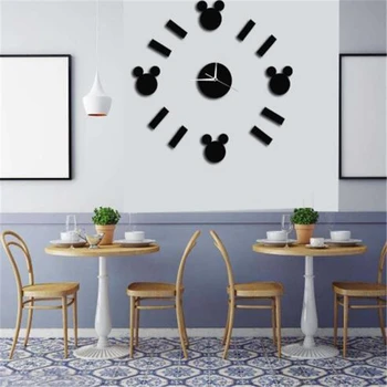 

Disney Cartoon Mickey Mouse Acrylic Clock Creative Decorative 3D Mirror DIY Clock Wall Sticker For Home Decoration Mural Decals