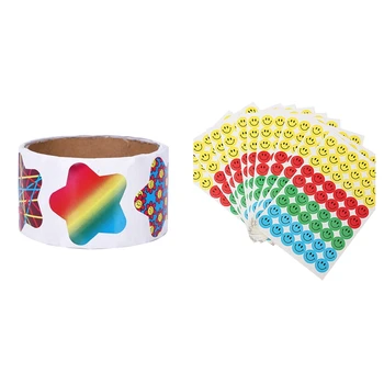 

2 Set Smiles Face Reward Praise Stickers Colorful Star Stickers Label Educational Merit
