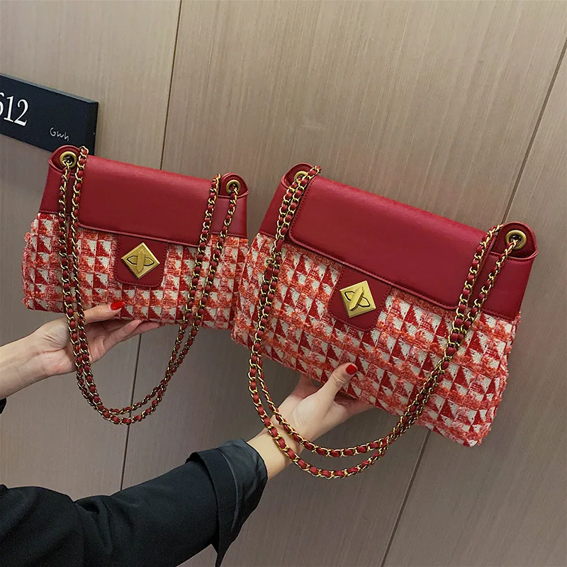 

Bag Women's 2019 Autumn And Winter New Style Fashion Korean-style Versatile Woolen Cloth Graceful CHIC Chain-Style Crossbody Bag