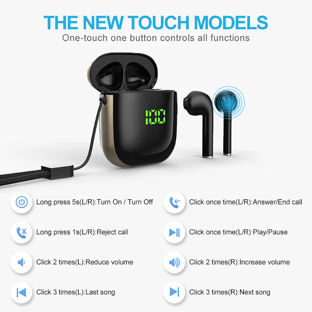 Bluetooth 5,0 TWS наушники мини беспроводные наушники с цифровым дисплеем наушники для беспроводной зарядки для IOS Android