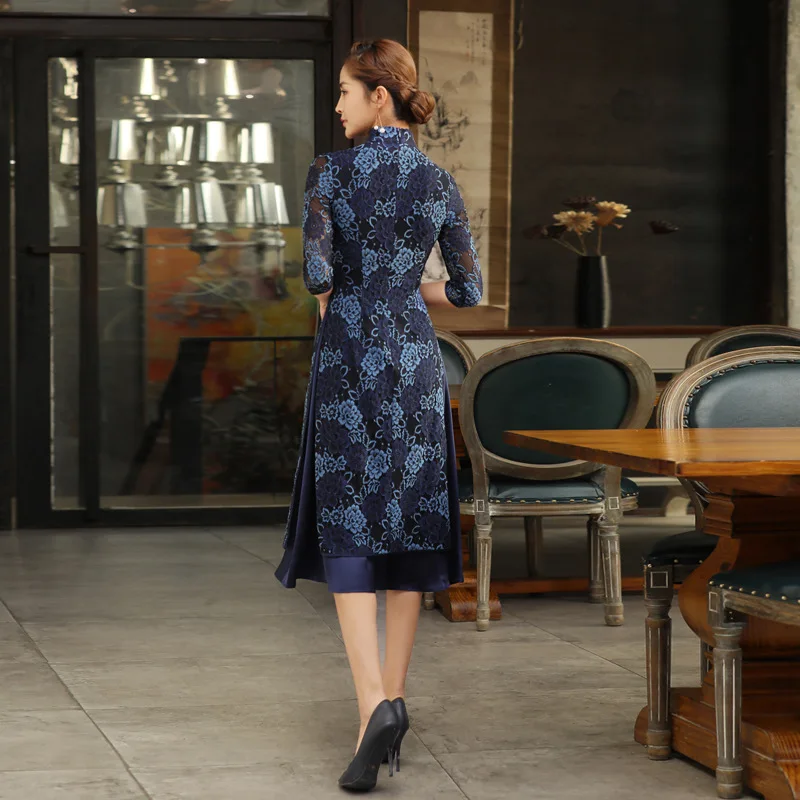 Традиционное вьетнамское стильное платье с коротким рукавом Ao Dai