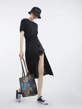 

Korean Women Clothing Casual Summer Top long section t shirts Pure color short sleeve round neck Tshirt women cotton