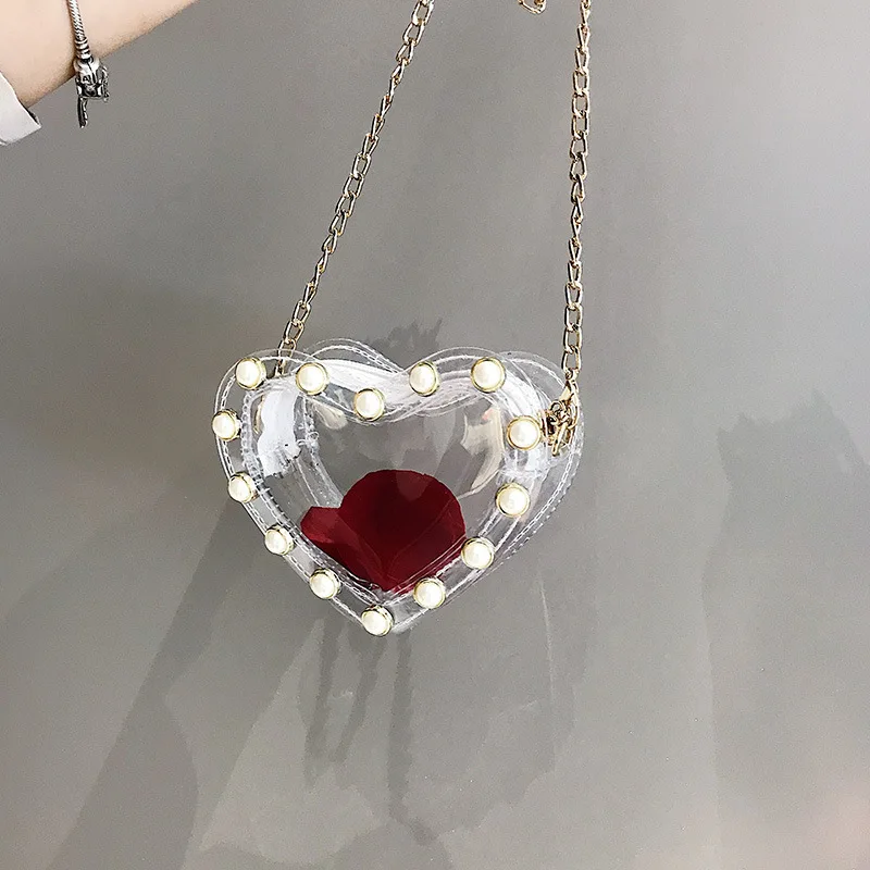 

Mini Bag WOMEN'S Bag 2020 New Style Acrylic Peach Heart Carrying Crossbody Bag Fashion Transparent Rivet Bag